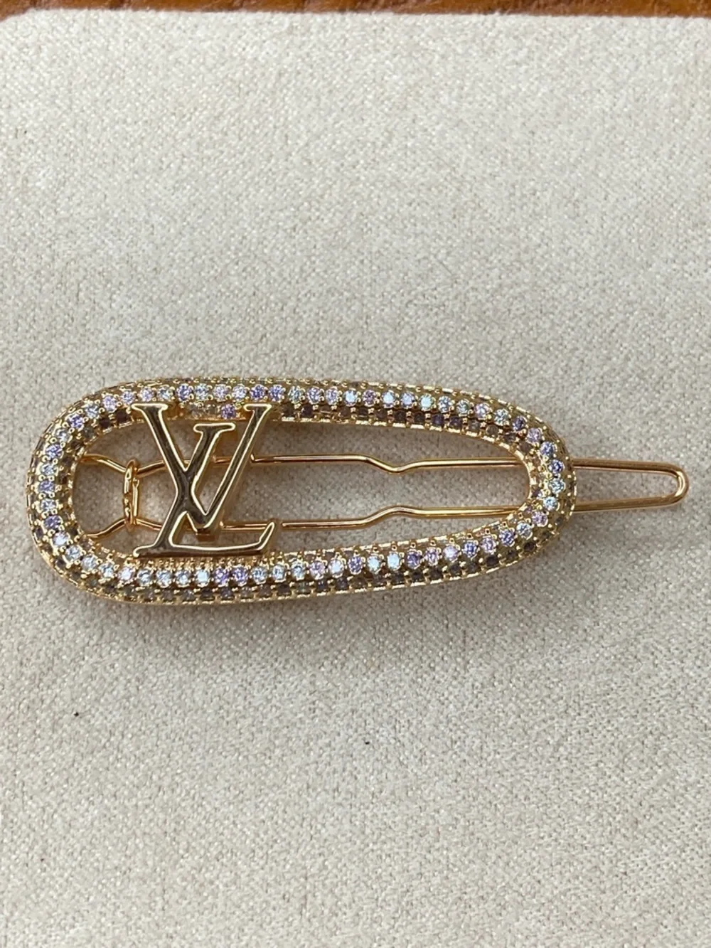 Louis Vuitton Gold Crystal-Trim LV Hair Pin